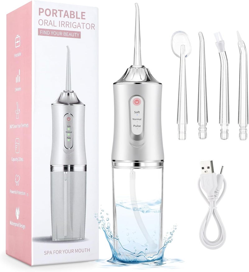 Cordless Water Flosser, Dental Oral Irrigator, Waterproof Water Flosser Teeth Cleaner, 3 Modes and 4 Nozzles, USB Rechargeable and Portable Water Flosser for Women and Men - Image 1